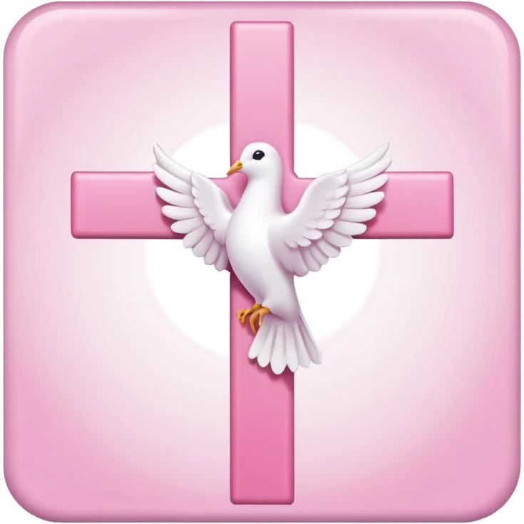 Pink and white simple cross with a dove outline emoji