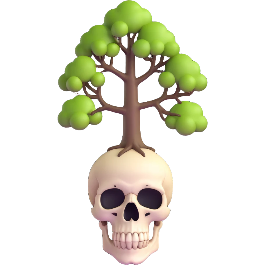 skull with a tree growing from the top emoji