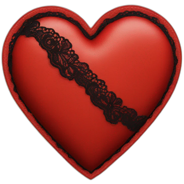 Red leather heart with black lace border emoji