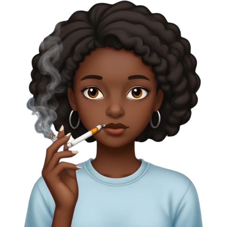 Teenage pretty dark skinned Black girl smoking a joint emoji