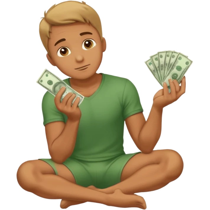 1 man is kneeling, holding a wad of money and asking for something emoji