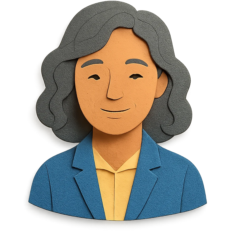 portrait of a wise, trusted friend, woman with wavy hair, gentle and empowering expression, professional yet warm emoji