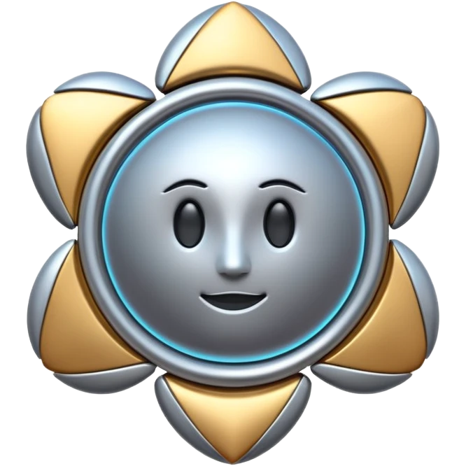 abstract amulet emoji, liquid metal form, symmetrical design, mystical futuristic 3D icon, isolated on white emoji