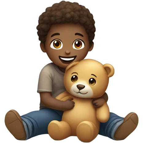 child playing with toy bear emoji