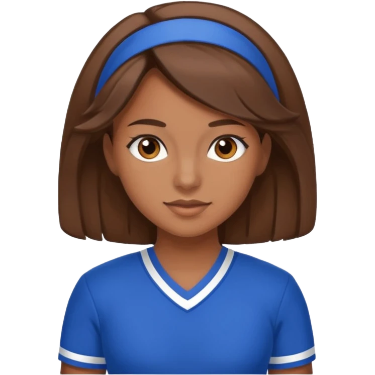 Brown hair, brown eyes, brown skin cheerleader in blue uniform  emoji