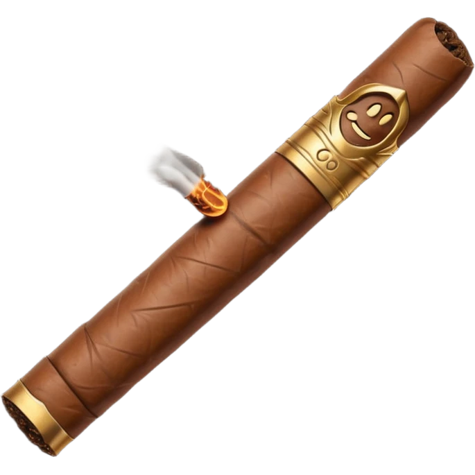 Emoji-style cigar icon, dark brown wrapper, subtle smoke, minimalistic, clean silhouette, metal details emoji