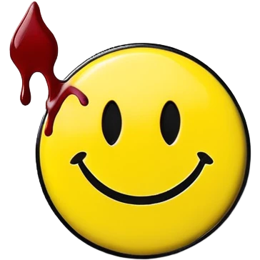 Yellow smiley face pin with a small blood splatter from Watchmen comic book emoji