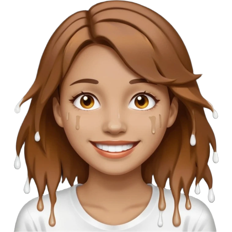 Brown Hair Woman , white paint , drip, face, happy emoji