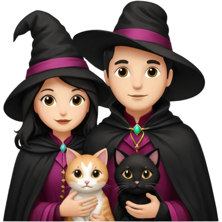 magician couple and their pet cat emoji