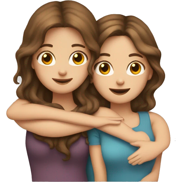 Two white girls hugging one with wavy brown hair and the other with straight brown hair emoji