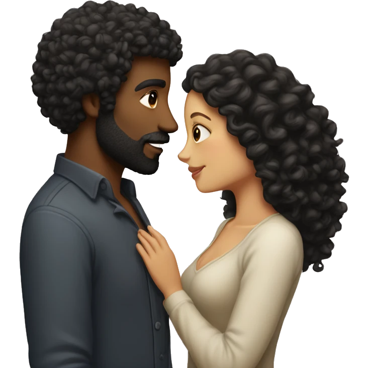 intimate moment between lovers bald man beard long black curly hair woman emoji