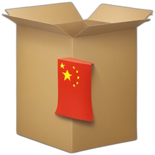 a big sized box with a mark of flag of china, 30 degree rotated to the left emoji