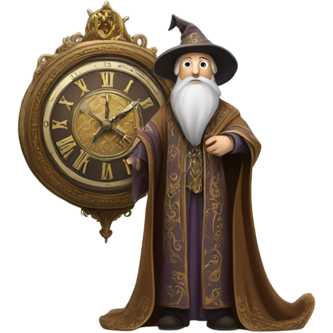 wizard holding a big clock emoji