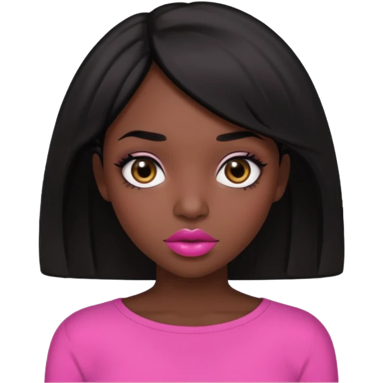 Dark skin gurl with black hair, big lips m, dark brown eye, octagon face shape and chinky eyes no red lipstick  emoji