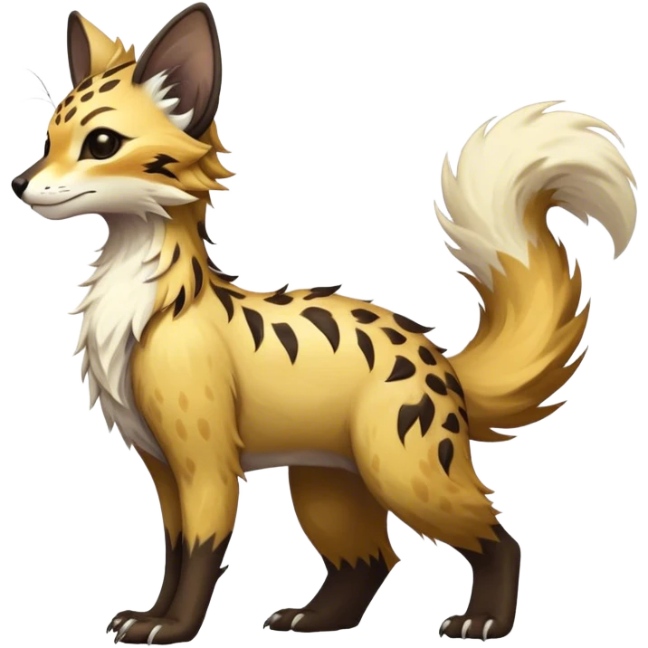 Epic Feral Rare Fantasy shiny cool fluffy Vernid-Trico-species-hybrid-animal by LiLaiRa, random markings, tufted tail, tufted ears, full body emoji