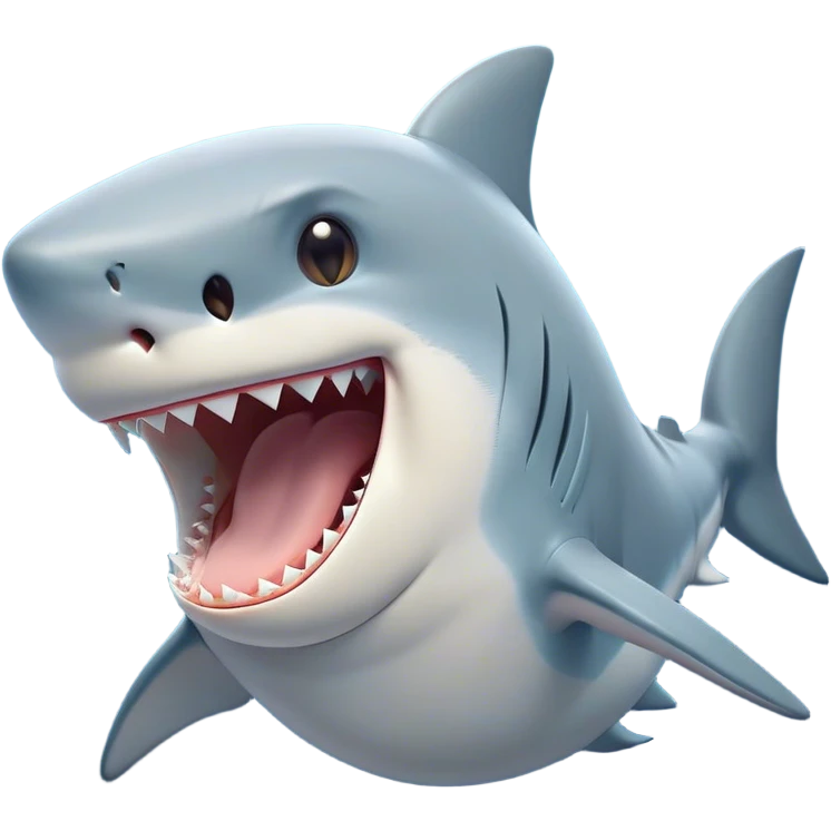 Cinematic Cute Yawning Shark Portrait Emoji, Head tilted slightly with a dramatic, wide-open yawn, showcasing a soft, streamlined body with gently drooping fins and eyes barely open in drowsy contentment, Simplified yet irresistibly adorable features, highly detailed, glowing with a soft, cozy glow, high shine, relaxed yet expressive, stylized with a touch of aquatic charm, bright and endearing, soft glowing outline, capturing the essence of a sleepy yet affectionate shark, so drowsy it feels like it could float right out of the screen and curl up for a nap! emoji