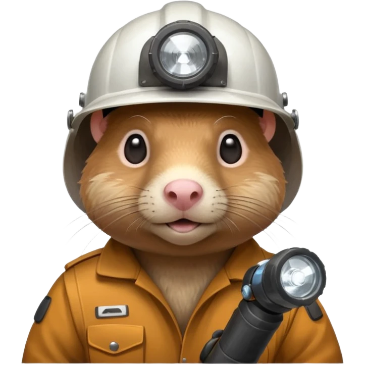 a mole rat with ore drill, white helmet, headlamp emoji