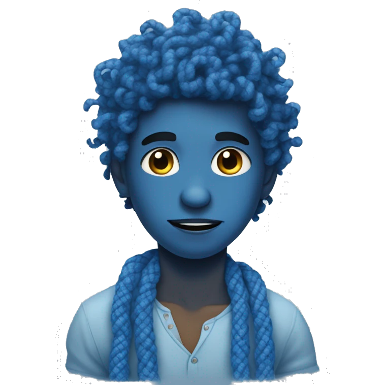 blue skin boy with curly hair tangled in blue yarn emoji
