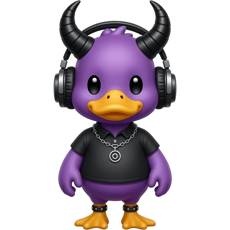 purple duck with DJ horns, black horns on the headset make it goth emoji