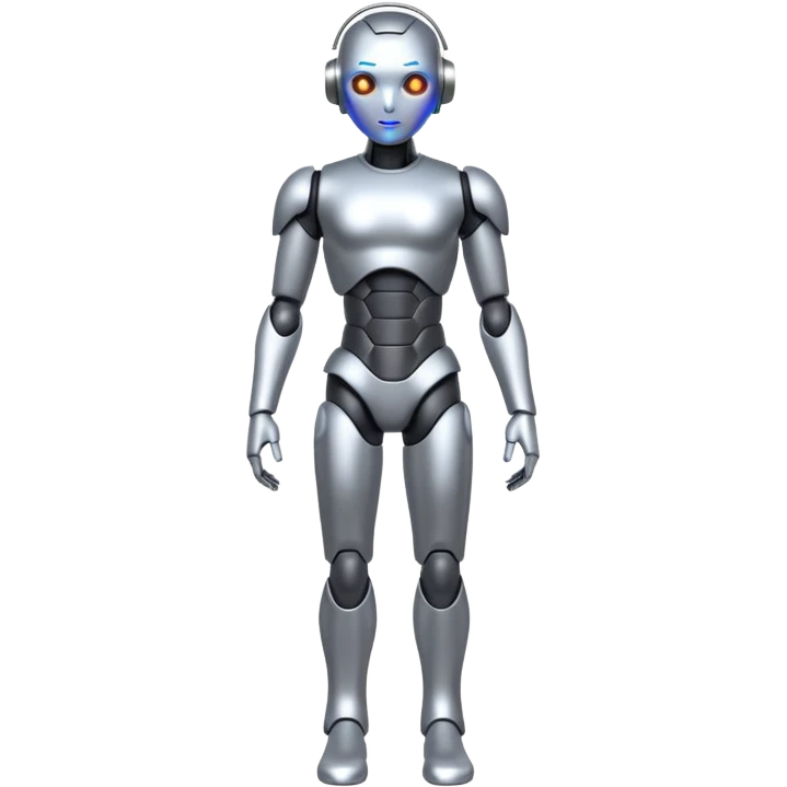 Robots Humanoid – Silver android with glowing eyes, human shape, full body emoji