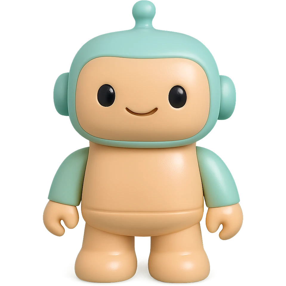 robot with shiny finish, friendly expression, vinyl figure style emoji