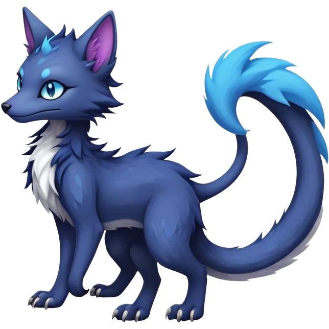 Kawaii dark abyssal colorful edgy fantasy ethereal feline-vernid-sergal-fursona animal creature with a tufted tail full body emoji