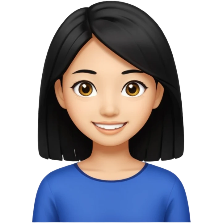 20 yr old asian woman hair  center part big eyes big smile tanned skin straight black hair hippie part hair shoulder length hair emoji