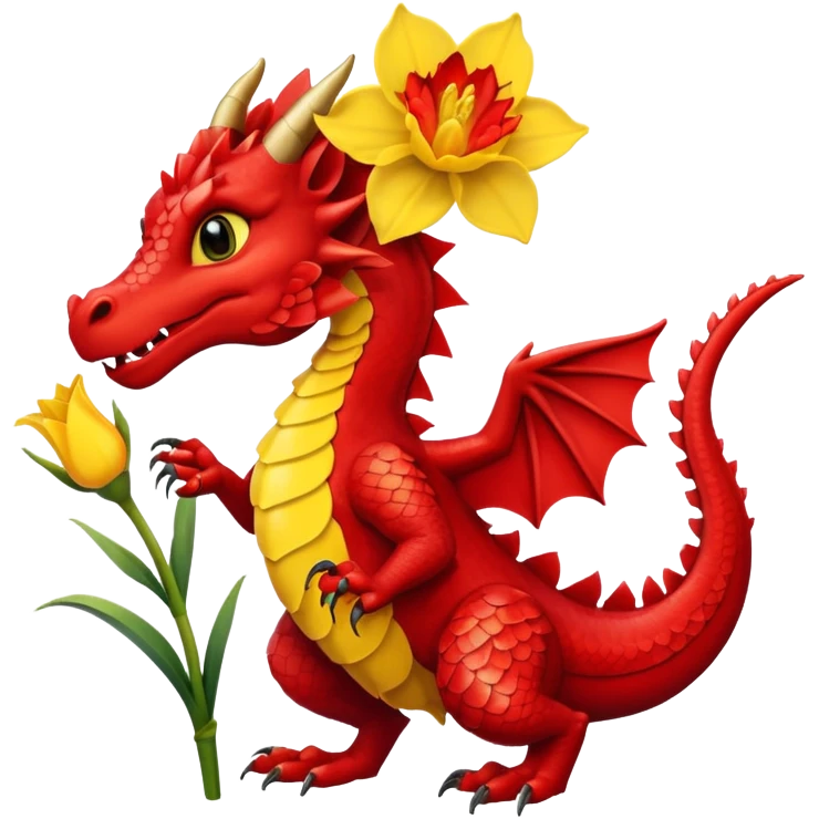 Welsh dragon holding a daffodil in it's hand emoji
