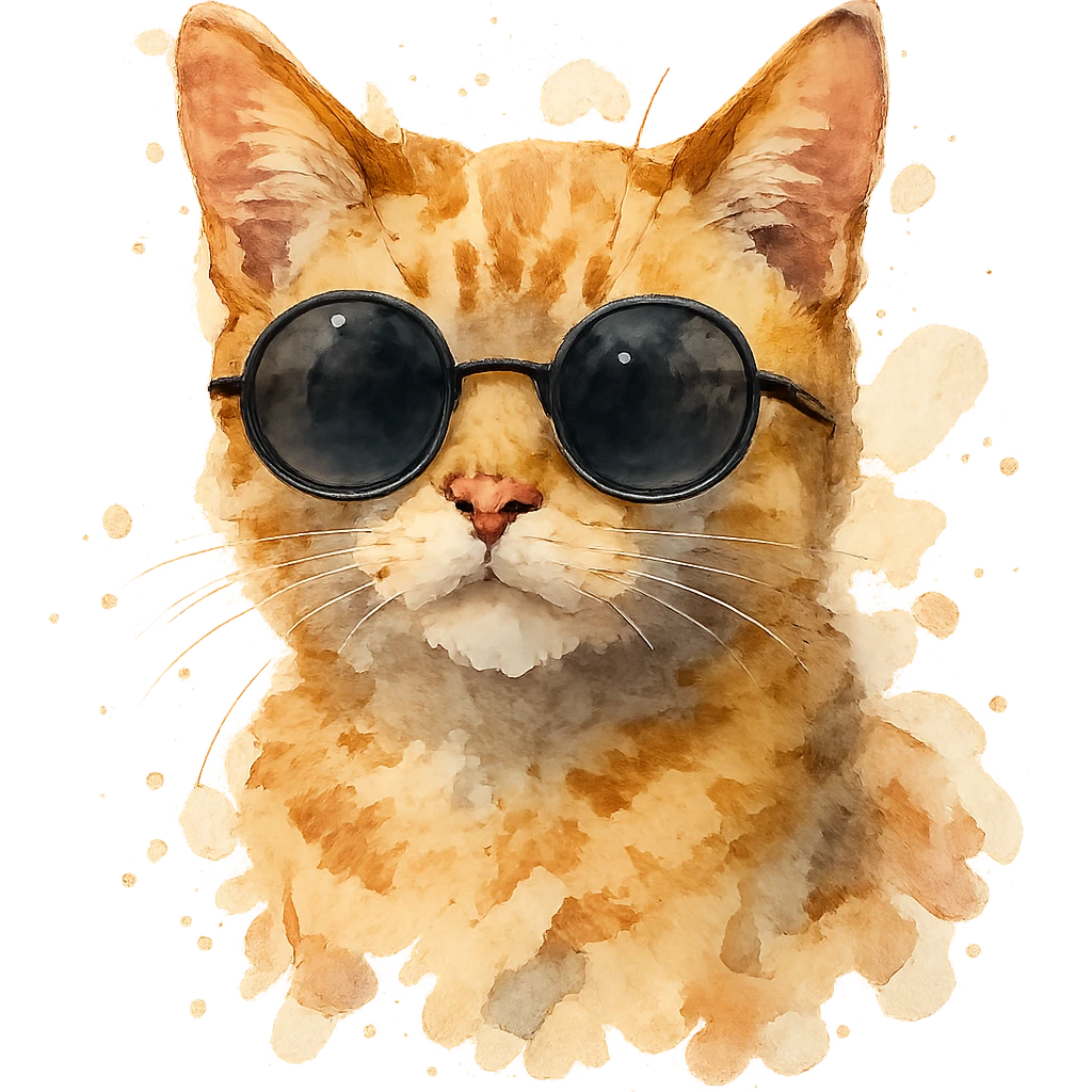 watercolor style cat wearing sunglasses emoji