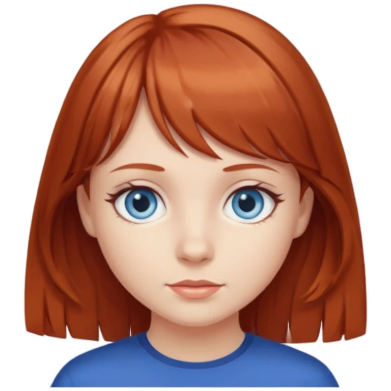 Girl with blue eyes brownish red hair and curtain bangs  emoji