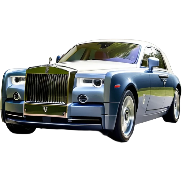 Rolls-Royce Phantom (2022) – cinematic-realistic Rolls-Royce Phantom, its polished silver frame glistening under the sun as it glides down a winding, tree-lined road. The iconic Spirit of Ecstasy hood ornament stands proudly, the V12 engine hums silently as the car cuts through the serene countryside, embodying elegance and power. emoji