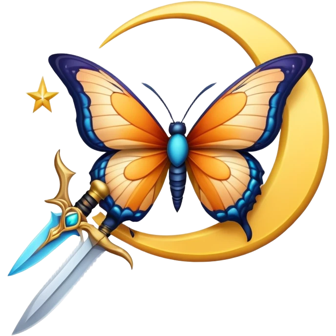 Una mariposa con una daga y encima una luna  emoji