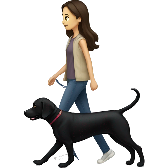 brunette girl walking a black lab dog  emoji