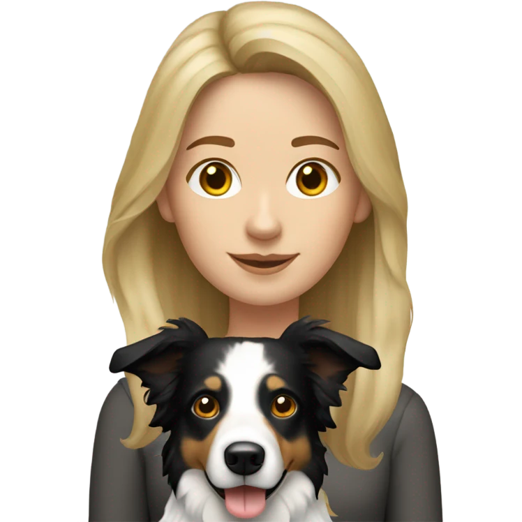 Dark blonde haired  woman with border collie dog emoji