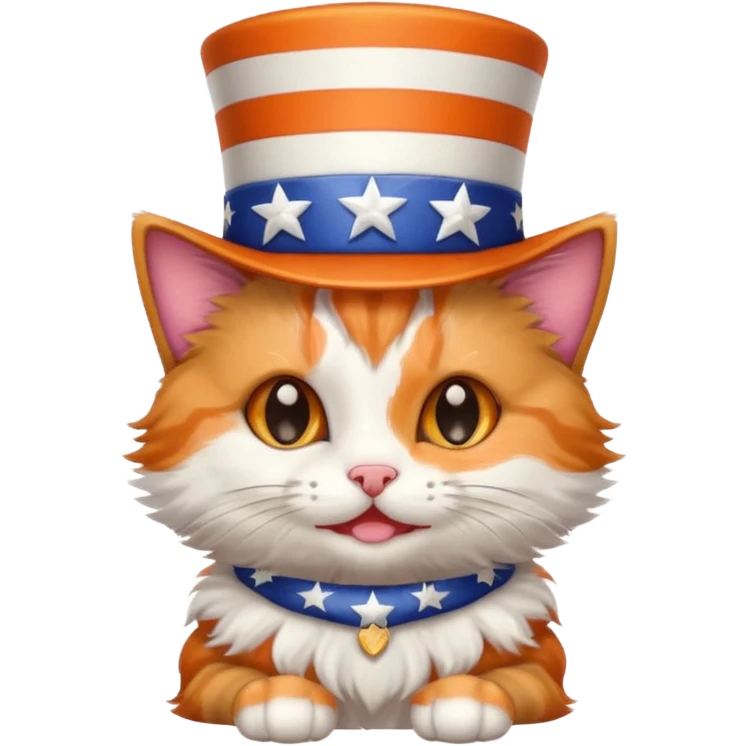 happy kitten wearing an american flag top hat emoji