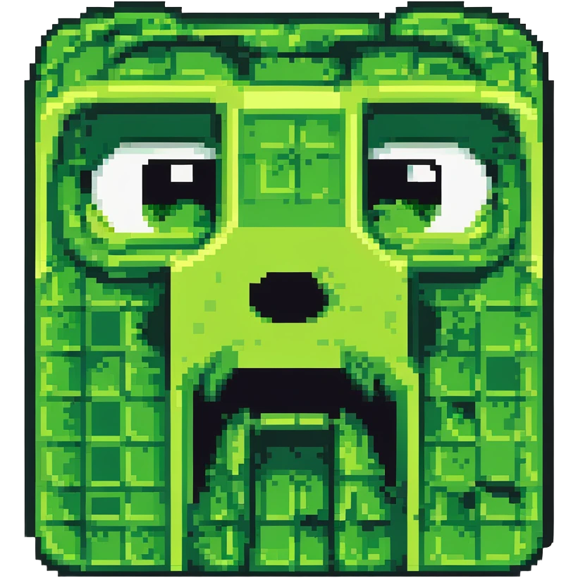 maximum blocky ultra-abstract pixel art Minecraft creeper face emoji with only 2-4 large square pixels emoji