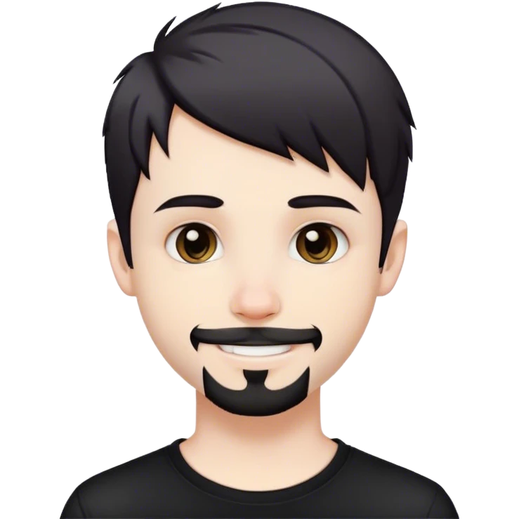 Cute white male, short dark colored hair and facial hair, nose and lip piercing, emo smiling emoji