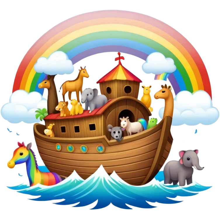 Noah's Ark with animals and rainbow emoji