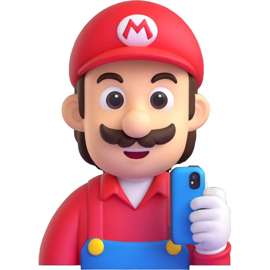 Mario character using a cell phone emoji