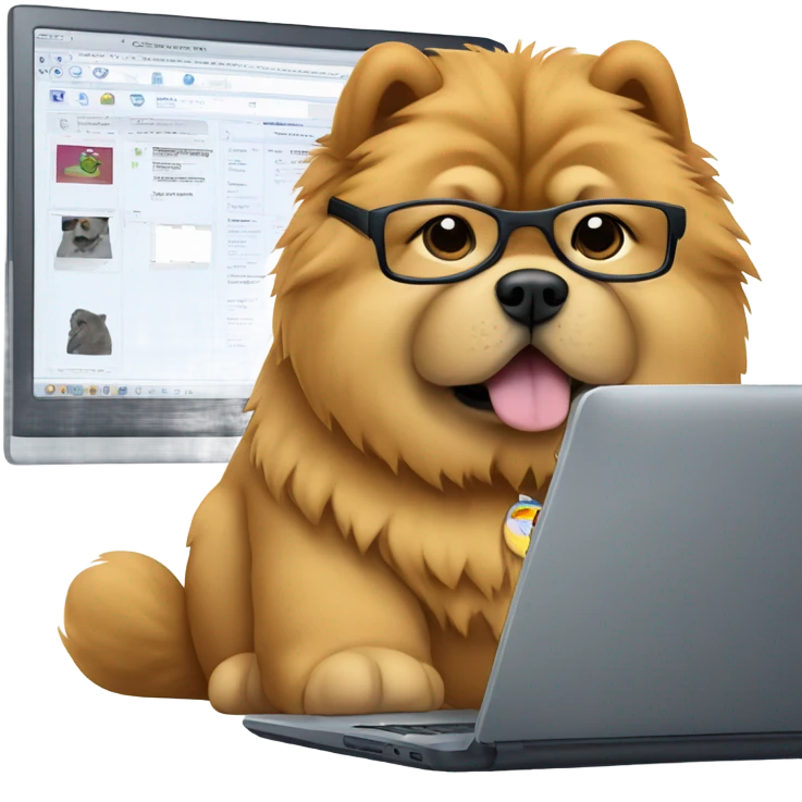 chow chow with glasses working on computer emoji