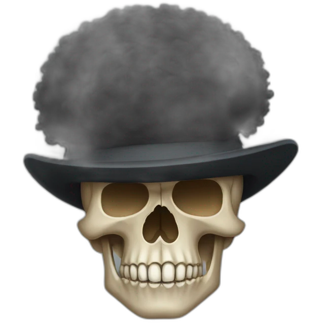 Skull with an afro and a hat on top of its afro emoji