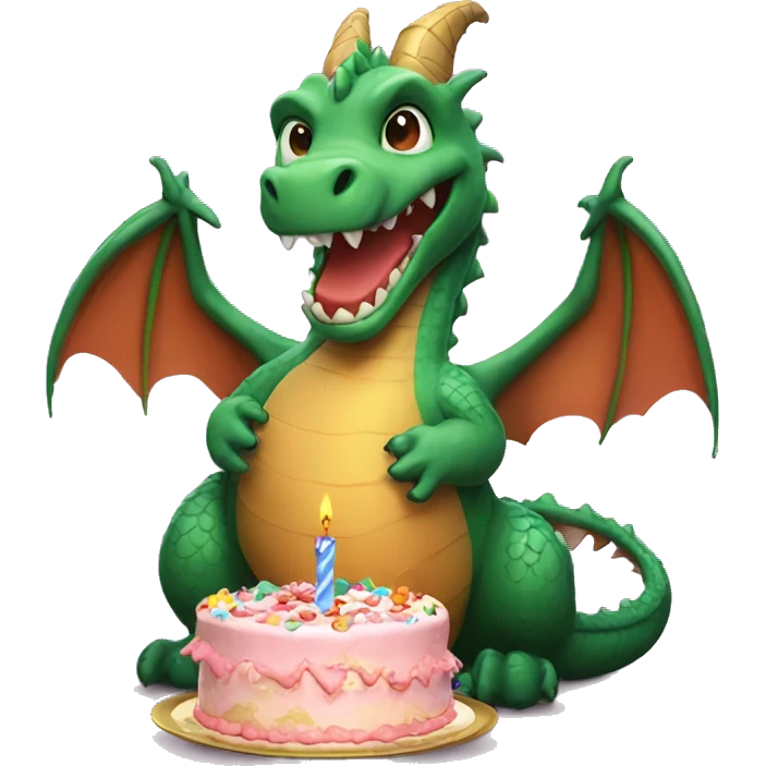Dragon with birthday cake emoji