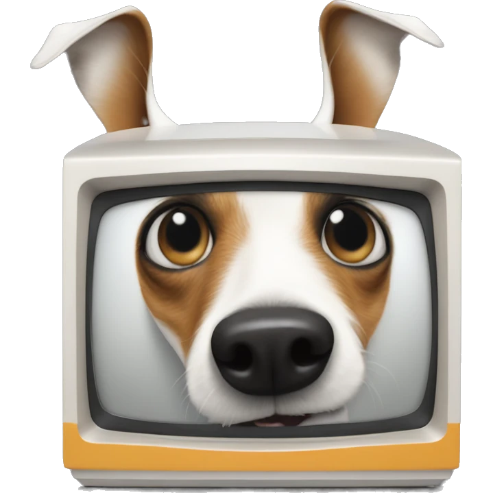 Jack Russell terrier barking at a TV emoji