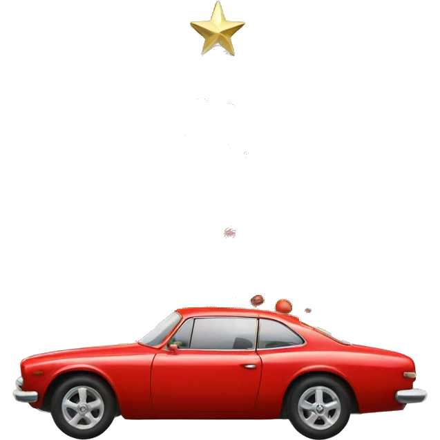 Artwork nostalgic red car with cristmastree emoji