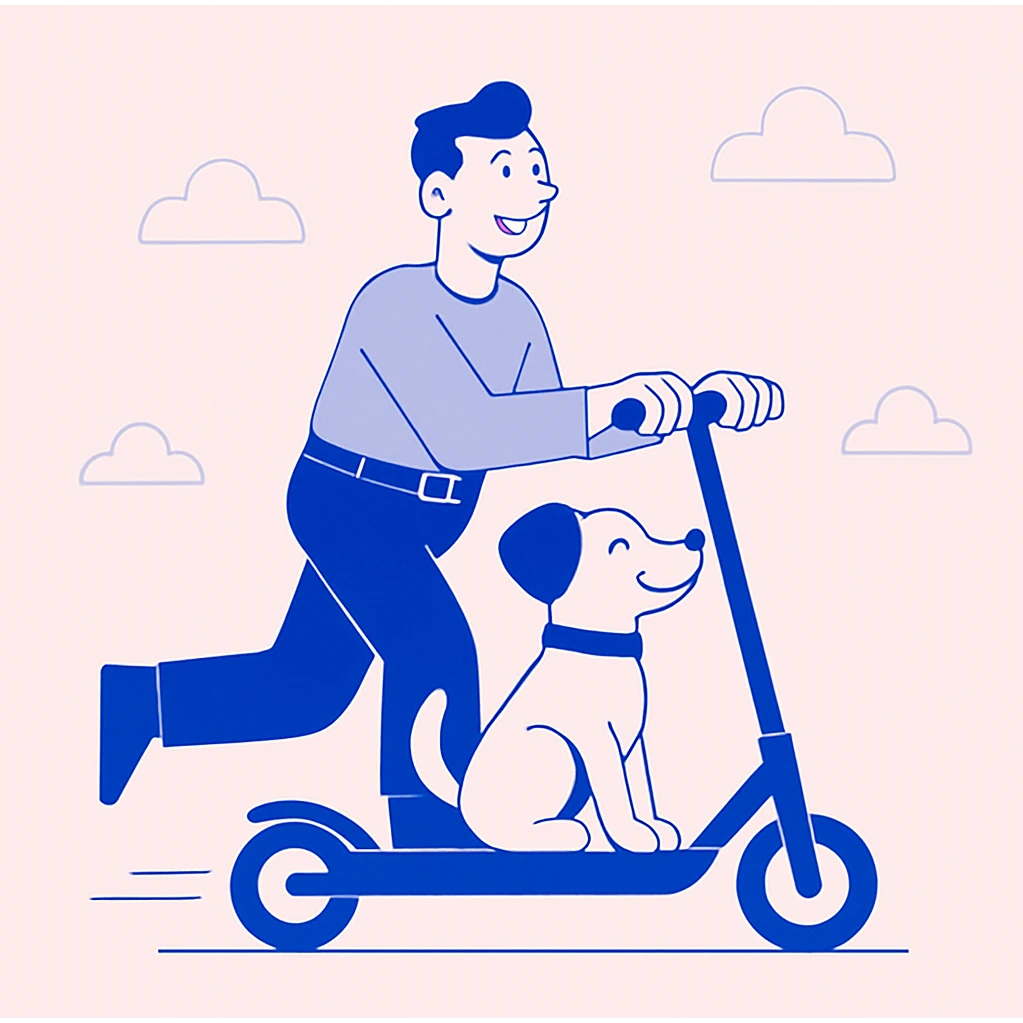 happy man with dog on scooter emoji
