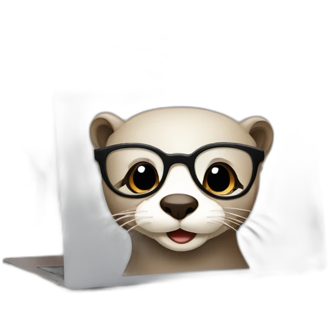 female otter with glasses use a macbook while seated against a pillow emoji