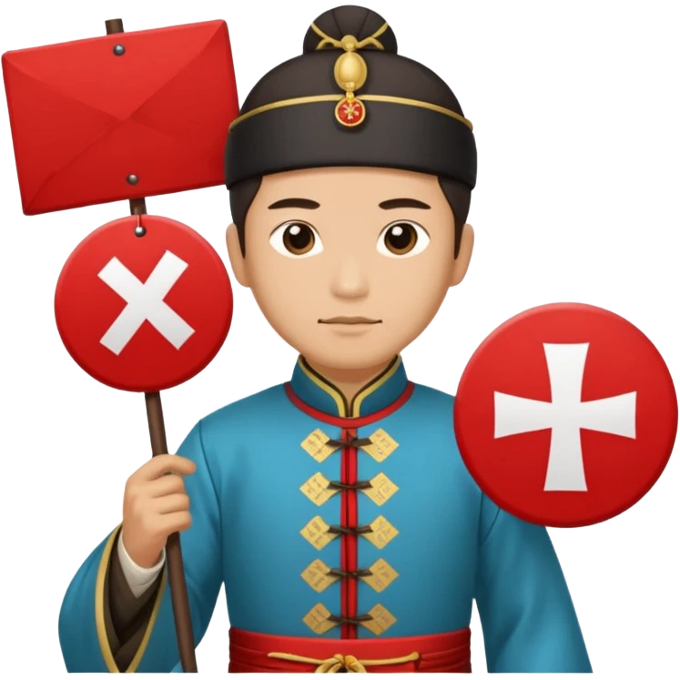 qing empire man who is of han ethnicity that is holding a sign that has a red x on it who is not han ethnicity emoji