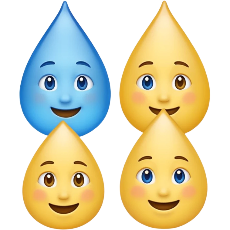 mix of these two 🥺☺️ but make it classic orginal emoji not woman or man face and without hearts and a little bit sad but still smile, make the drops blue like cry but IT NEEDS TO BE HAPPY emoji