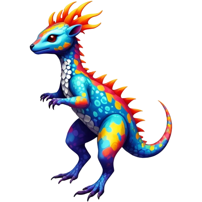 a colorful edgy vernid-fionbri-creature with splash patterns full body emoji
