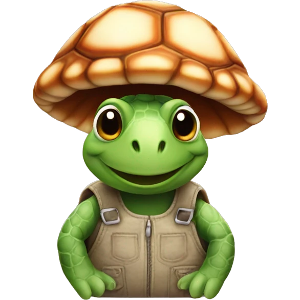 turtle wearing overalls and mushroom hat emoji